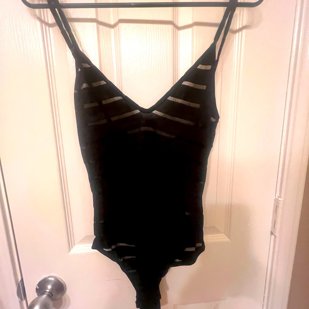 Missguided black on black striped sheer bodysuit, size 4
